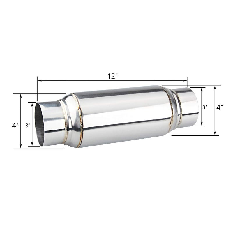 LCGP 3" Inlet Universal Resonator, 3" Outlet 12" Overall Length Stainless Steel Performance Muffler, Polished, Straight Through Design, Deep Tone - Image 4